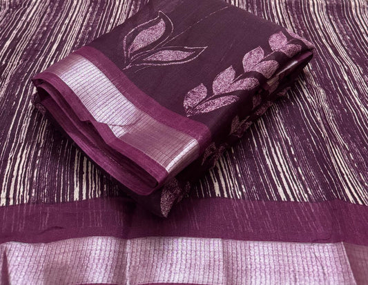 Slub Linen Maroon Saree with Blouse