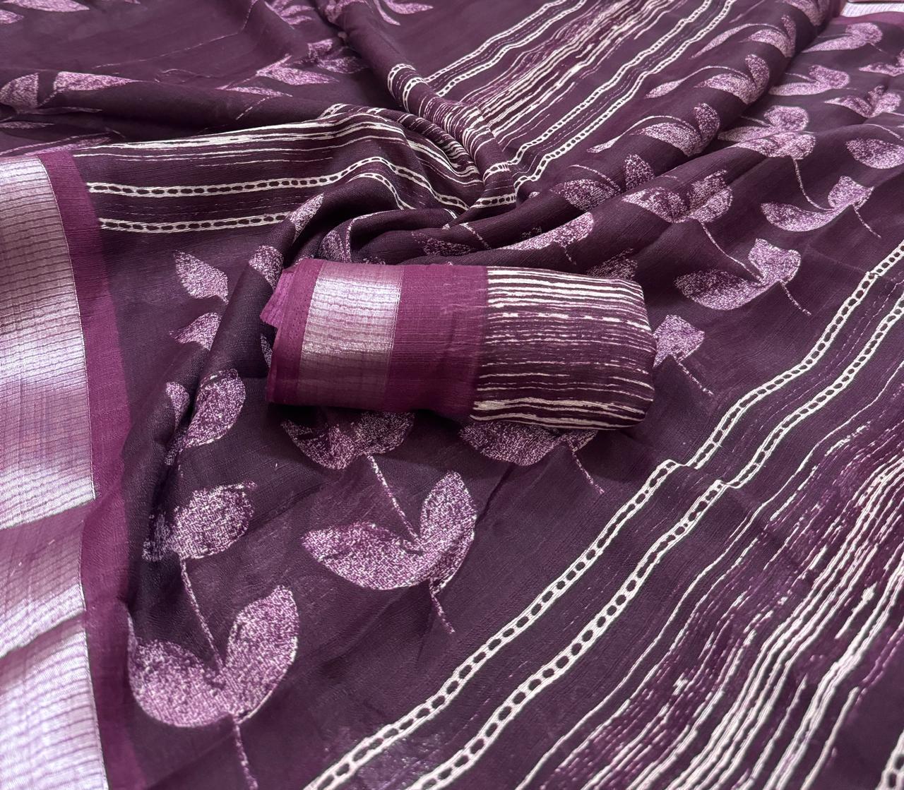 Slub Linen Maroon Saree with Blouse