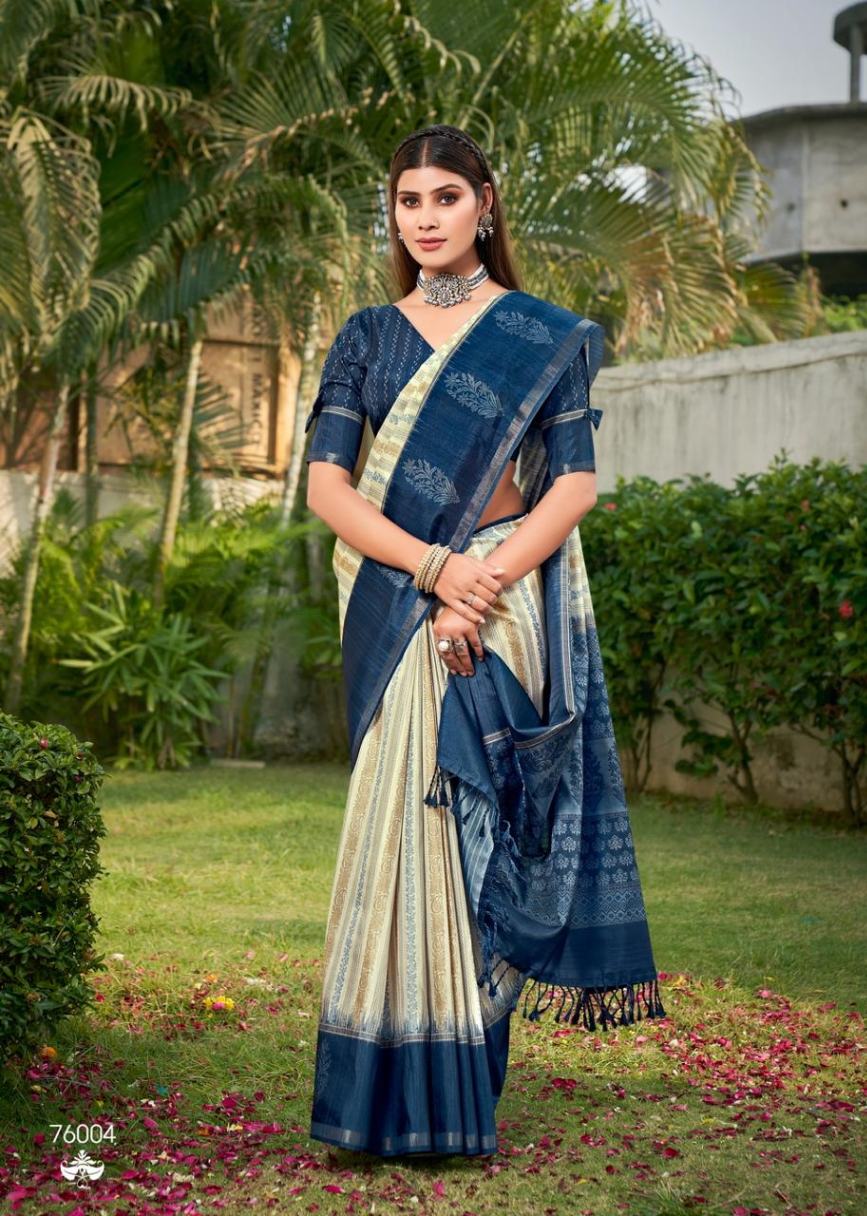 Royal Blue and White Silk Saree with blouse.