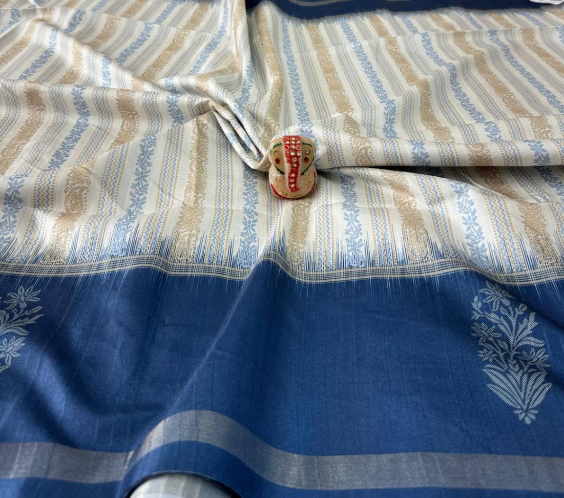 Royal Blue and White Silk Saree with blouse.