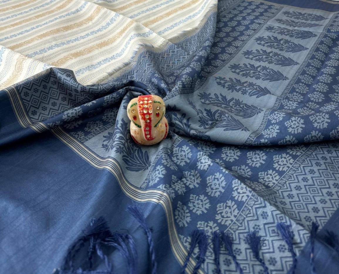 Royal Blue and White Silk Saree with blouse.