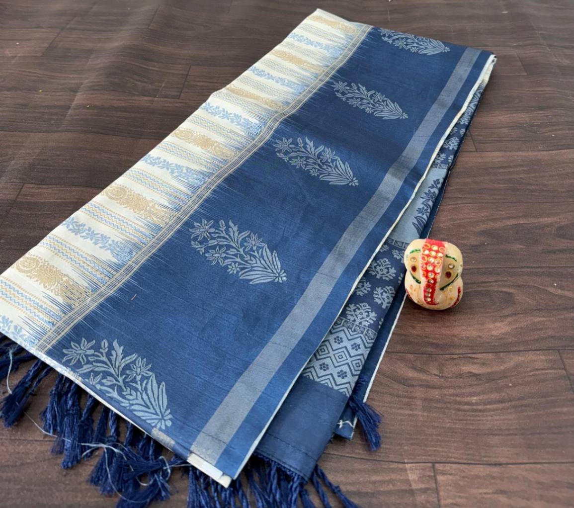 Royal Blue and White Silk Saree with blouse.