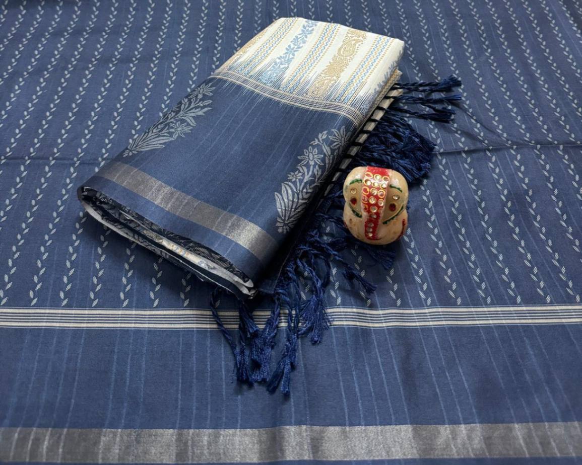 Royal Blue and White Silk Saree with blouse.